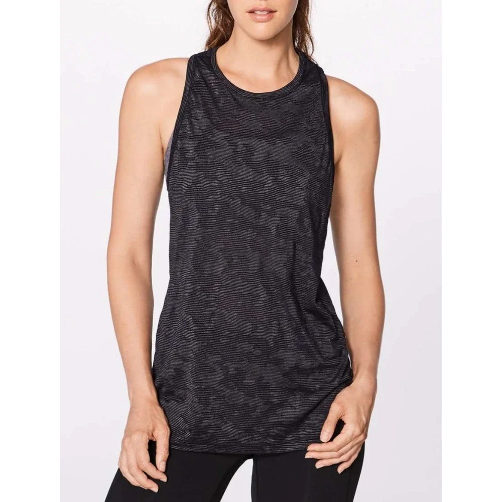 NEW Lululemon Mile Ahead‎ Tank Black Camouflage SIZE 10 Sports Running Outdoor